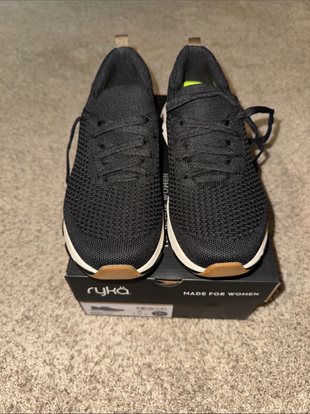 Ryka Black Knit Slip-On Sneakers with Tan Accents